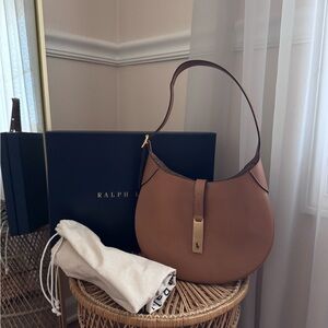 Ralph Lauren Small Polo ID Brown Leather Shoulder Bag